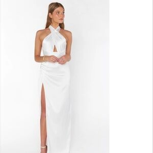 Show Me Your Mumu Elegant White Satin Maxi Dress Size Medium